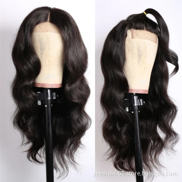 32 34 inches wholesale price softy 4*4 lace closure wig body wave raw virgin human hair brazilian wigs